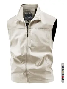 Men's Multi-Pocket Stand Collar Vest, Windproof Waterproof Casual Fitted Waistcoat, Perfect for Fishing Picnic Hiking Outdoor Sports