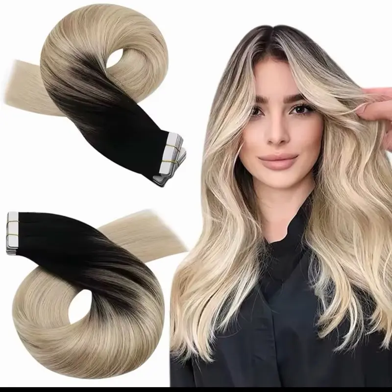 Tape In Hair Extensions, Platinum Blonde Balayage, 100% Remy Human Hair for a Natural Look, 20 Inch Seamless Volumizing Pieces, 50g 20 Pieces, Piece Extensions