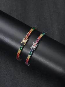 Rainbow Tennis Bracelet 18K Gold Plated Full Zircon CZ Rainbow Stones Adjustable Vibrant Bling Hip Hop Style Gift