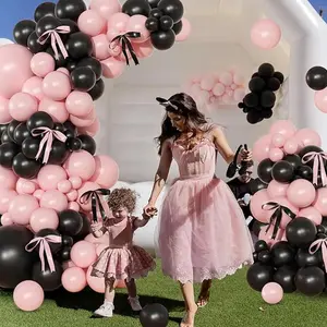 Pink Black Balloon and Bows Garland Arch Kit,for Coquette Birthday Wedding Baby Shower Bridal Shower Party Decorations