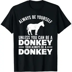 Menswear Casual Round Neck Short-Sleeve Streetwear T-Shirt - Cute Donkey Art Print, Cool Cotton Tee for Donkey & Safari Animal Enthusiasts