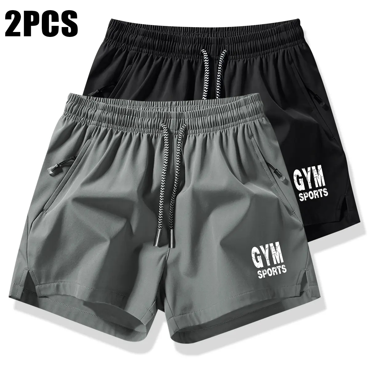 Men's Solid Color Drawstring Pocket Shorts, Summer Casual Quick-Dry Elastic Waist Drawstring Shorts with Zippered Pockets, Durable Comfortable for Gym and Outdoor Leisure Activities Breathable Drawstring Jogger Shorts Zipper Athletic Shorts quick-dry comf