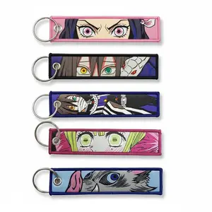 Cool Anime Embroidery Key Tag Double Sided Woven Keychain for Men Women High-End Streetwear Accessories Techwear Aesthetic Bag Pendant Durable Lightweight Keyring Modern Japanese Pop Culture Charms Trendy Gift for Boyfriend Teens Aesthetic Accessory tikto