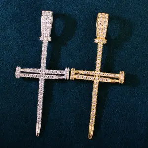 HIP-HOP style classic style, gold cross icing necklace pendant + 18inch chain