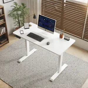 55*24 Inch White Electric Standing Desk, Double Beam Steel Frame Height Adjustable Desk, Anti-Collision System Type-C Charging Port Low Noise 176 LBS Capacity Spliced Board Sit Stand Desk for Home Office