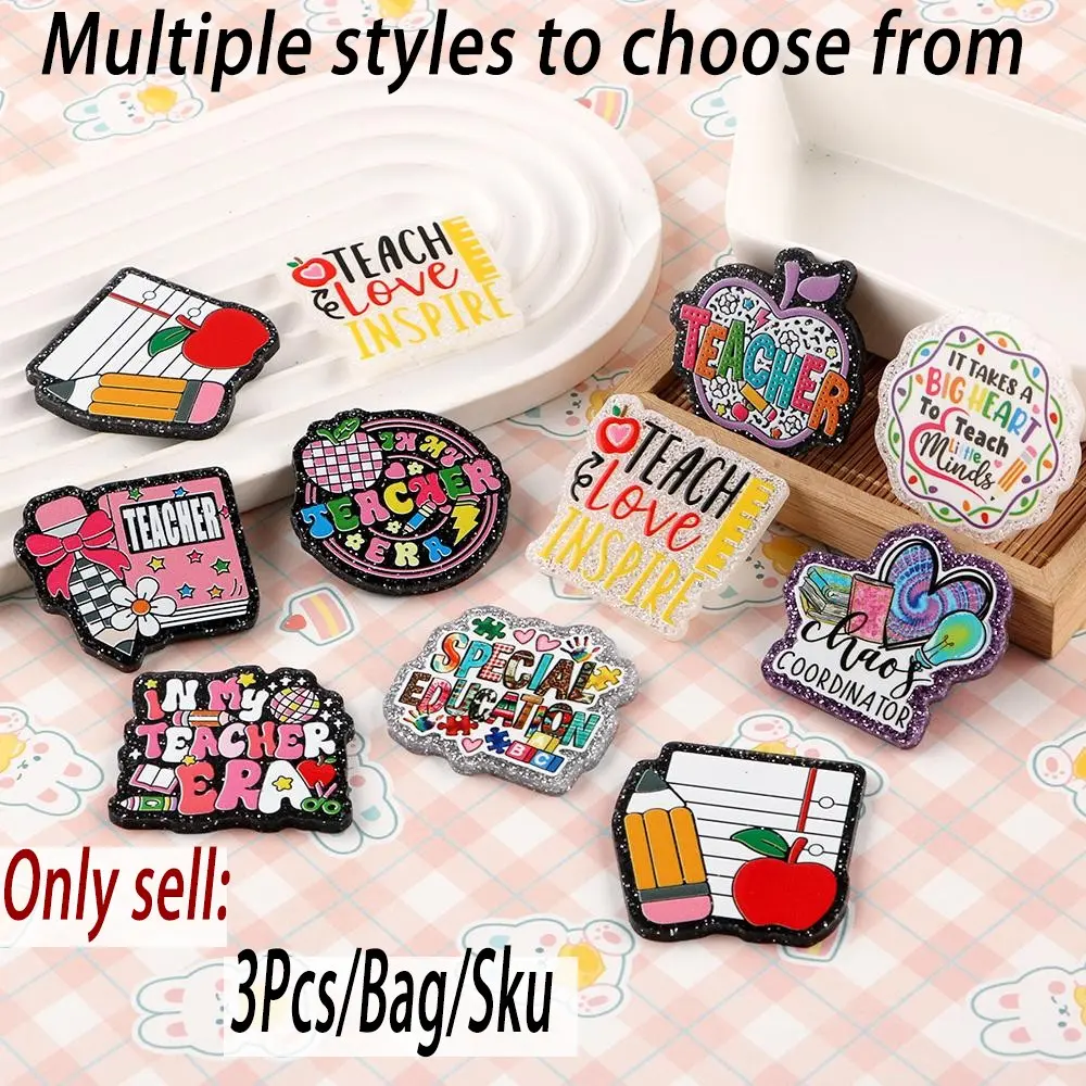 Teacher Theme Acrylic Resin Flat Back Charms, Art Charms, No-Hole Multi-Color Multiple Styles DIY Craft Supplies, Charms For Crafts, Diy Craft Materials for Badge Reels, Phone Stands, Hair Clips, DIY Jewelry Accessories