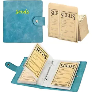 Seed Storage Organizer Binder PU Seed Packet Organizer with 50 Clear Pockets 25 Pack Sheet Sleeves 50 Pack Seed Envelopes Garden Seed Holder Book Flower Plant Seed Keeper Blue