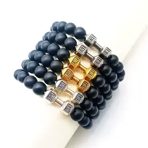 Heavy Crystal Alloy Dumbbell with Premium Volcanic Stone Beads Bracelet - Durable, Elastic, and High-Quality Design