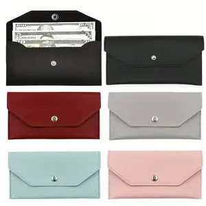 1pc Faux Leather Long Wallet Organizer bag Reusable Cash Envelope With Card Slots Fashionable Solid Color Money Pouch For Daily Use Cash Envelope Wallet Envelope Wallets Burgundy Gifts For Women