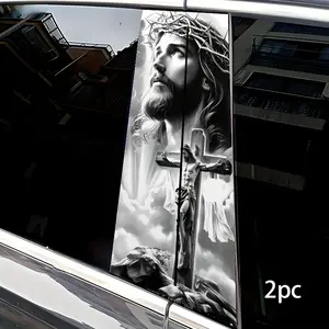 2Pcs Religious Car Stickers - Waterproof, Scratch Resistant, Self Adhesive B-Pillar Stickers - Matte Surface, Easy to Apply and Remove - Suitable for Cars, Trucks, SUVs - Christian Faith Vehicle Decor - Compatible with Most Vehicles, Truck Car Decal