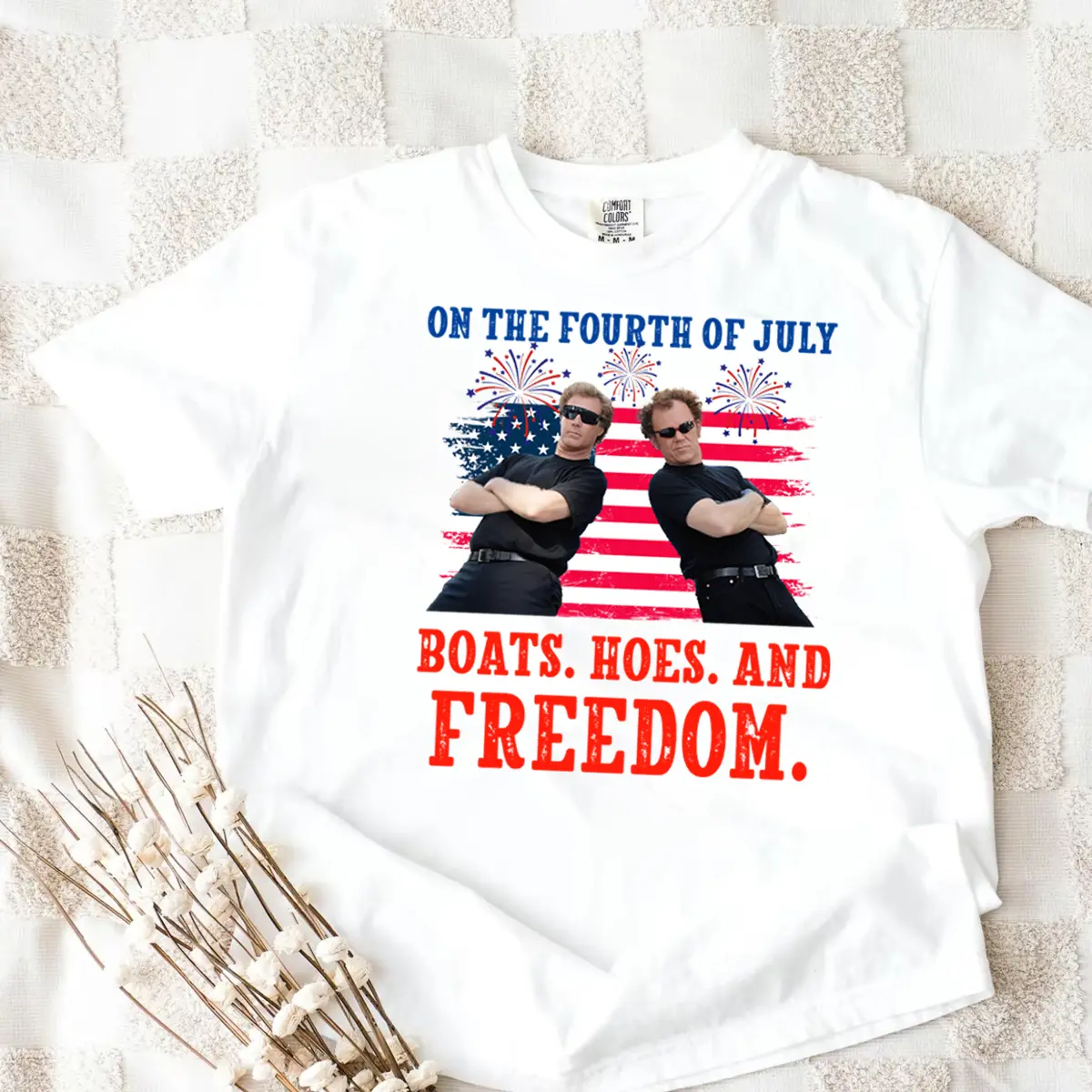 On The Fourth Of July Boats Hoes And Freedom Parody Step Brothers Shirt, Step Brothers T Shirt, Funny 4th Of July Shirt Men'S T-Shirt, Made Of Pure Cotton, Breathable And Comfortable.Birthday Gift, Holiday Gift, Summer, Outdoor Sports And Fitness Menswear