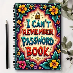 Fun Spiral Password Notebook, Spiral Bound Notepad, Internet and Computer Login Journal, Record Websites, Usernames, Passwords, Home or Office Password Protector