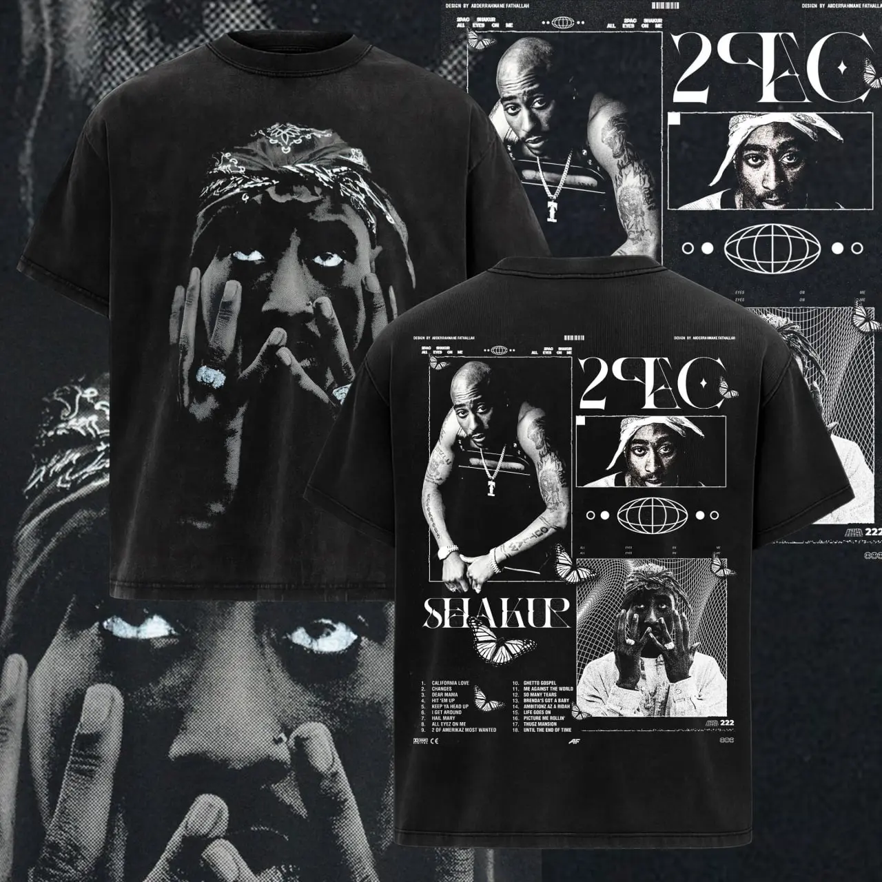 Tupac Shirt- Vintage Rap Hiphop Casual Fashion Graphic Tee - 100% Cotton Unisex Printed T-shirt - Music Lover Shirts
