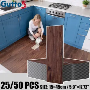 Boxed 25/50 pcs Self-Adhesive Floor Refurbishment Tiles, Luxury 3D Wood Grain Texture, Thickened Anti-Slip Material, Suitable for DIY, Peel and Stick, Ideal for Indoor Floor or Wall Refurbishment, Easy to Complete, Wood Grain Floors - Gutto5