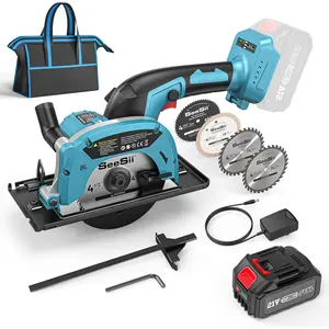 Cordless Mini Circular Saw, SeeSii 4-1/2" Electric Compact Circular Saw with 4.0Ah Battery, 5380RPM, 4 Saw Blades, Rip Guide, Max Cutting Depth 1-11/16"(90°), 1-1/8"(45°) for Wood, Plastic, Soft Metal CS410B #TikTokShopBlackFriday