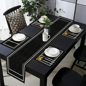 1 piece/4 piece/7 piece set, Minimalistic, Rectangular table flag+placemat set, modern simple texture pattern, suitable for decorating family gatherings, parties, weddings, and holiday celebrations, home decoration table flag placemat