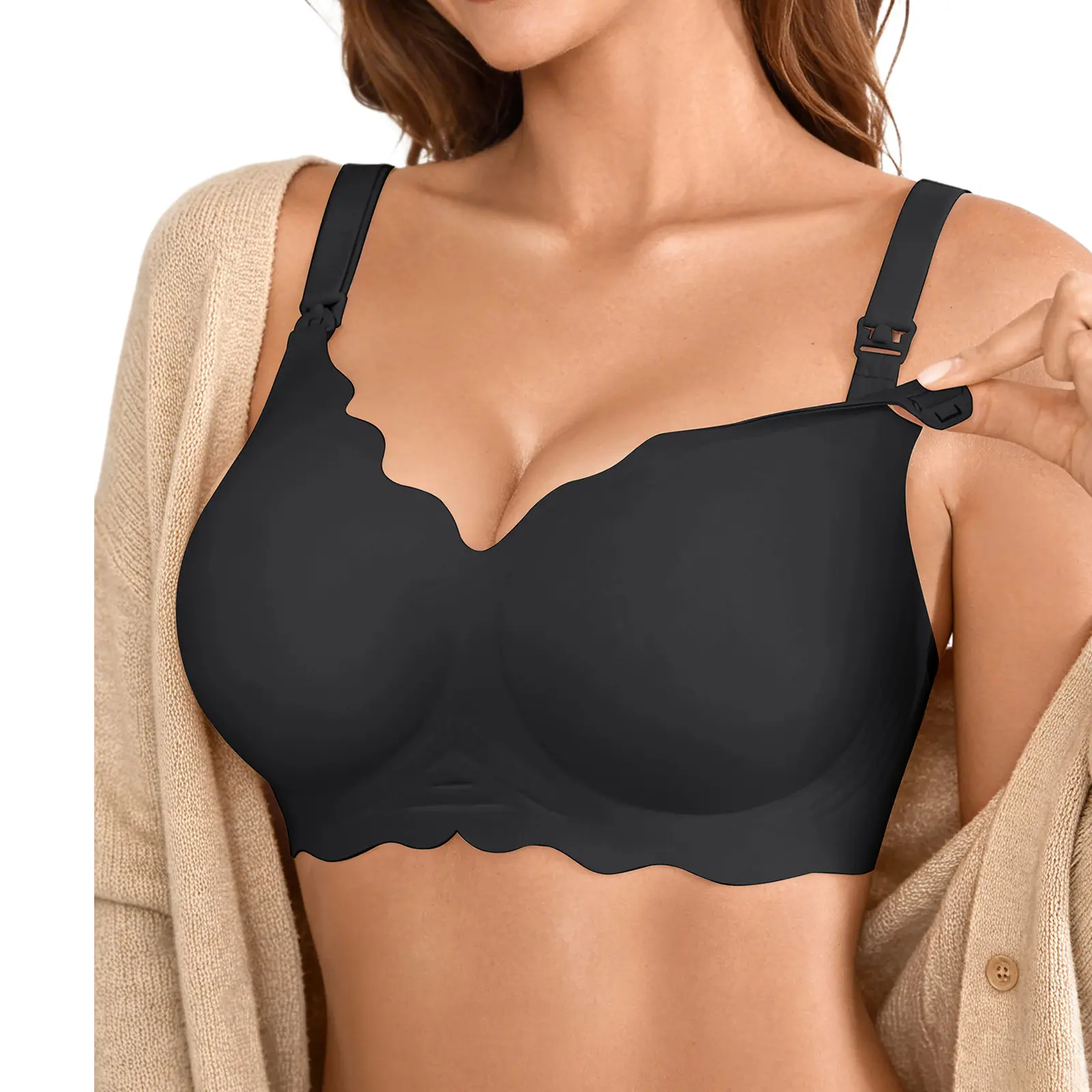 Deangelmon Maternity Nursing Bra for Women, Seamless Wireless Breastfeeding Bra with Jelly Support, Clip-Down Cups & Removable Pads