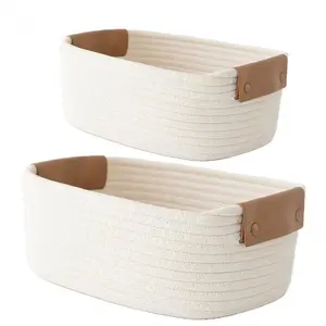 1 PIECE Handwoven Storage Basket with Sturdy Handles Rectangular Organizer for Bathroom Kitchen Bedroom Office Home Decor Craft Jewelry Storage Country Style Woven Shelf Food Storage Organizer