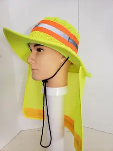 Hi Visiblity Reflective Work Safety Bucket Cap / Bucket hat / Reflective Sun Safety Working Neck Flap Boonie Hats Ventiation Bucket Cap