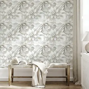 Floral Sticky Wallpaper Peel and Stick, No Damage Removable Wall Decor, Elegant Embossed Flower Design, Modern & Minimalist Home Decor, Anti Mould Wallpaper