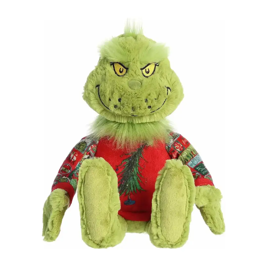 Aurora Whimsical Dr. Seuss Light-Up Grinch Ugly Sweater Soft Plush Stuffed Toy - 16" Tall, 6" x 7" x 9.5" Dimensions, Story Characters Stuffed Toy for Interactive Play, Plush Fabric