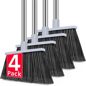 Broom, 4 Pack Outdoor Broom for Floor Cleaning, 58" Long Stainless Steel Handle, Hard Bristle Angle Broom for Sweeping Indoor, Commercial, Industrial, Garage, Kitchen