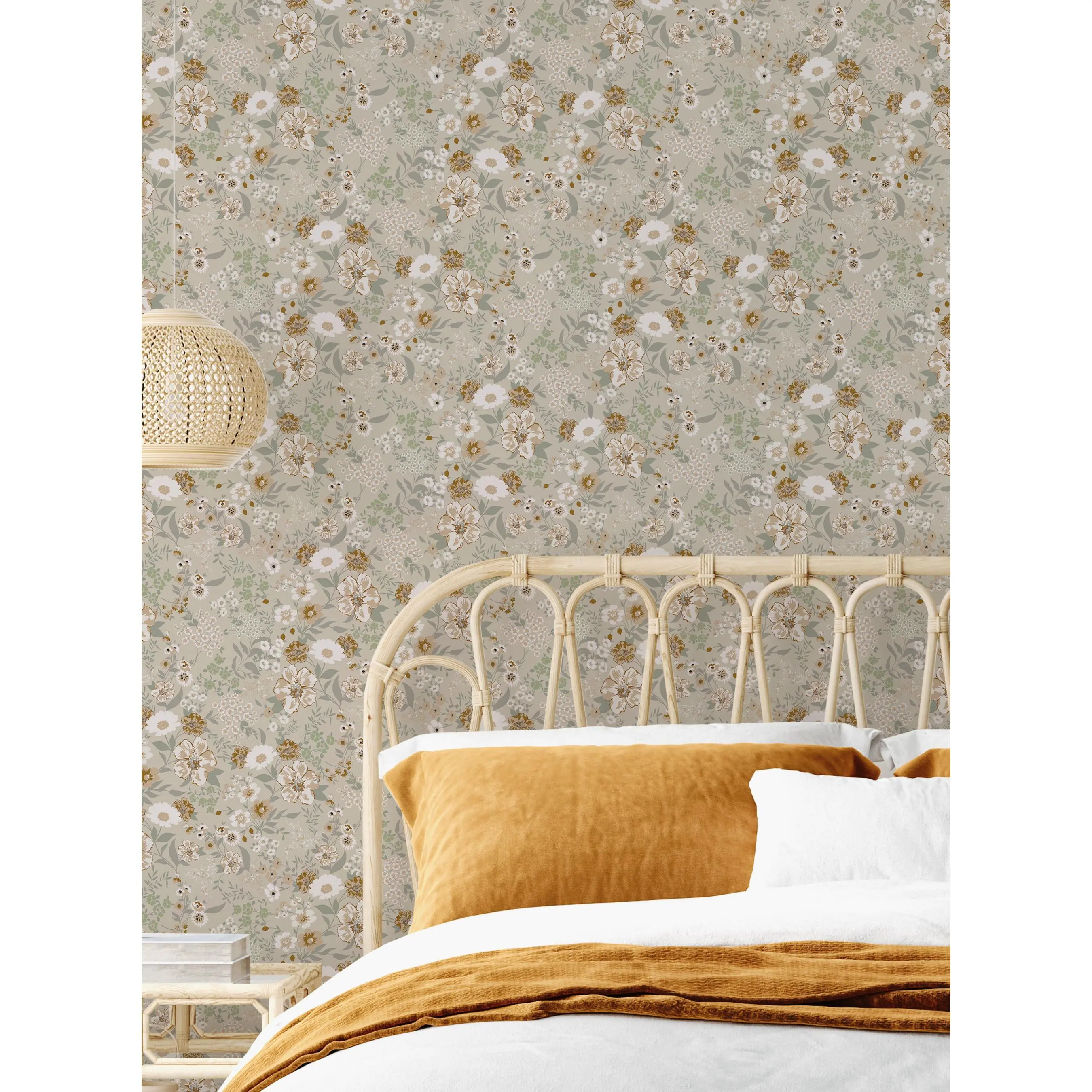 Earthy Botanics Floral Temporary Wallpaper, Adhesive Film Wallpaper, Reusable Design That Can Be Reused Without Stress for Home Improvement, Floral Wallpaper, Natural