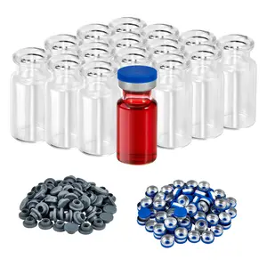 10ml Amber Glass Vials-2-1/2 Dram Amber Glass Headspace Vials with Plastic-Aluminum Flip Caps and Rubber Injection Stoppers, 100 Pack, 20mm Flat Bottom Lab Vial