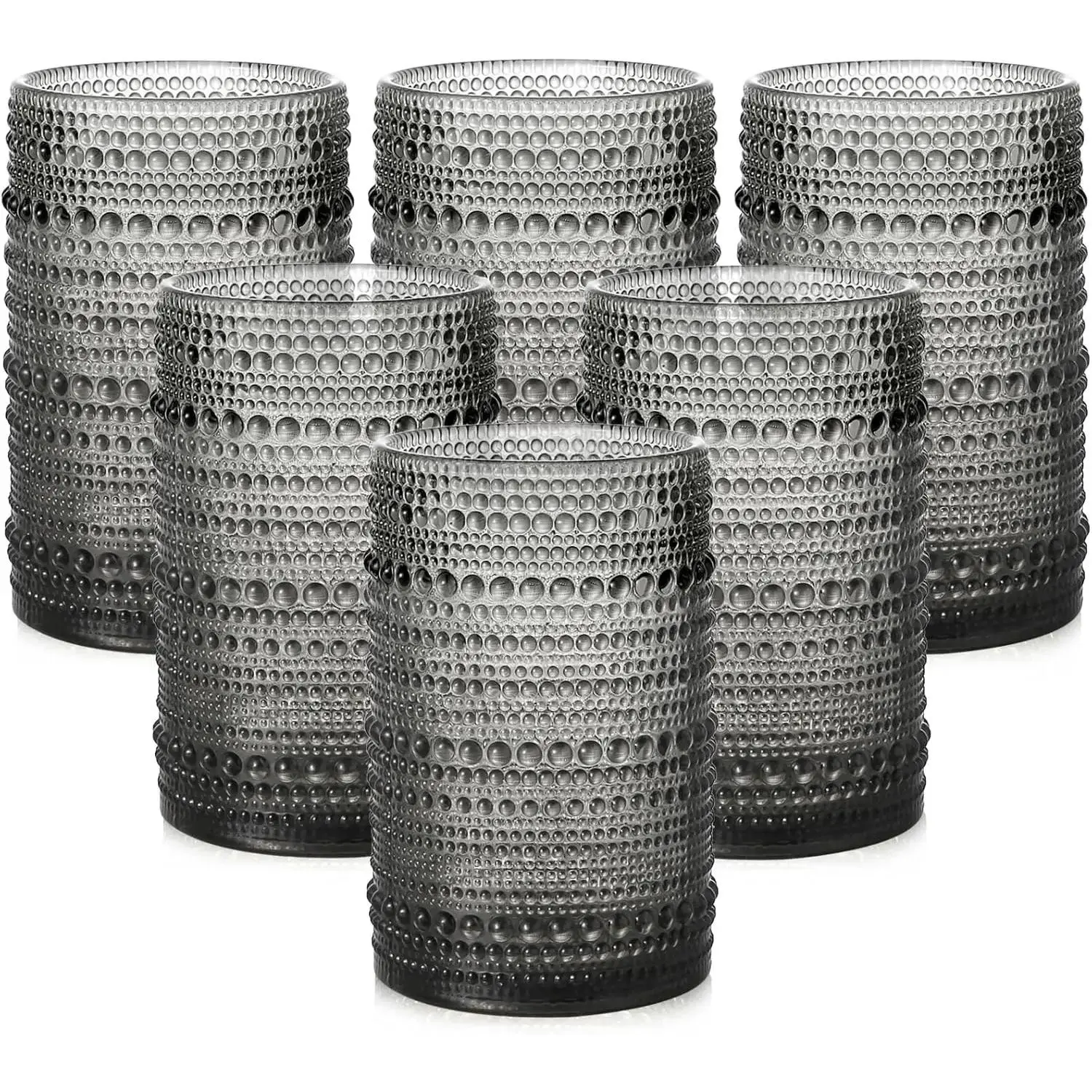 Glassware Drinking Glasses Set of 6,15 oz Hobnail Glass Cups,Embossed Grey Water Tumbler,for ,,,Juice and Various Mixed Drinks- 1 Cleaning Brush