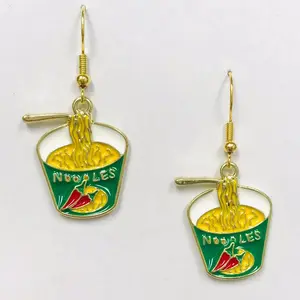 Green enamel instant noodles earrings