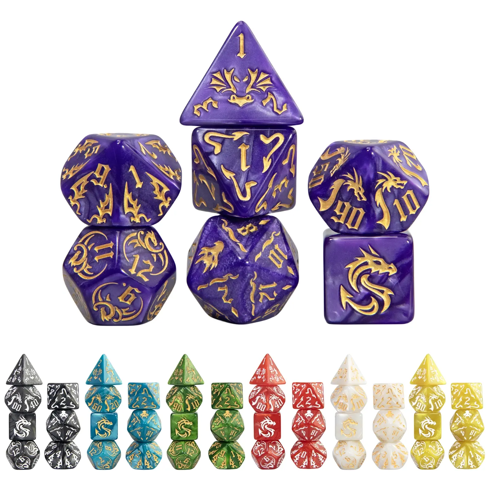 7 Piece D&d Polyhedral Dice Set with Dragon Design, Perfect for Role-Playing Games, Ideal Gift for Tabletop Game Enthusiasts