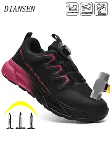 Women's Steel Toe Safety Protective Work Shoes, Comfortable Durable Rotating Buckle Work Sneakers, Lightweight Anti-Slip Anti-Puncture Outdoor Fashion Shoes, Footwear
