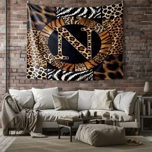 Custom Letter N-P Leopard Print Tapestry, Geometric Patchwork Wall Hang, Retro Home Decor, Elegant Background Cloth, Unique Gift