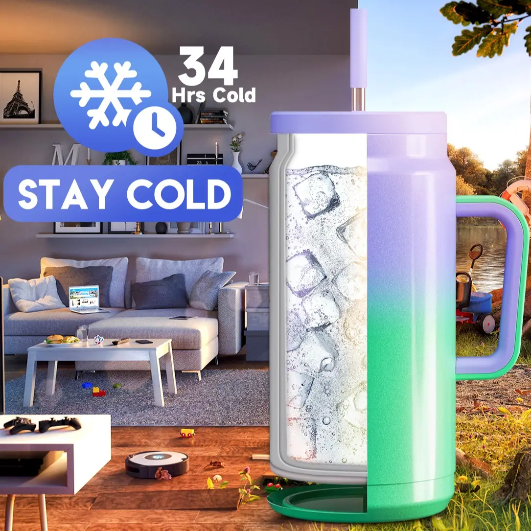 【mother's day gift】Meoky 50 oz stainless steel water bottle, vacuum double wall insulation technology, suitable for outdoor travel, reusable thermos c