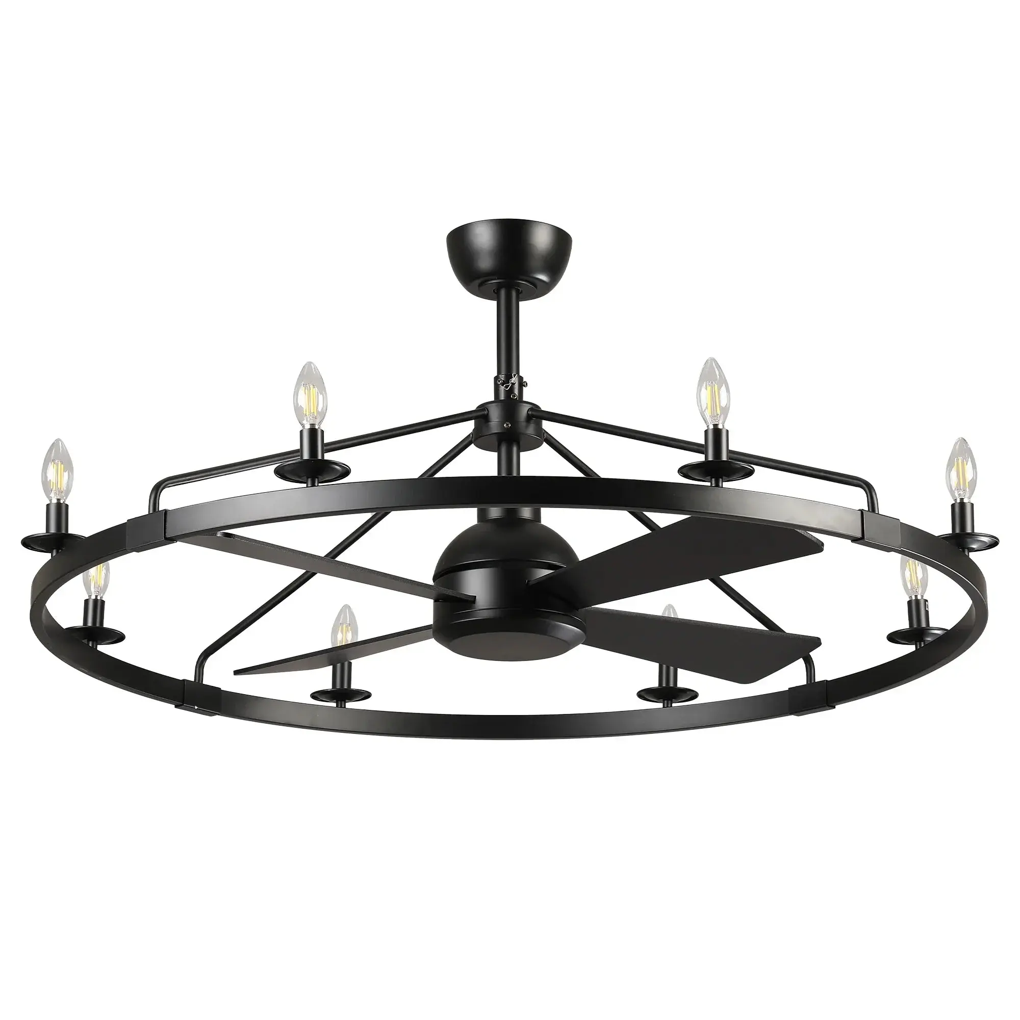 35 Inch Industrial Black Fandelier, Vaczon Chloe Caged Ceiling Fan with Lighting and Remote