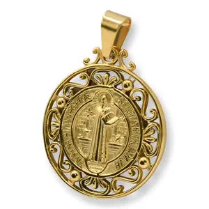 El Medallion of Saint Benito - PENDANT ONLY CHAIN SOLD SEPARATLEY - Stainless Steel Non Tarnish Jewelry