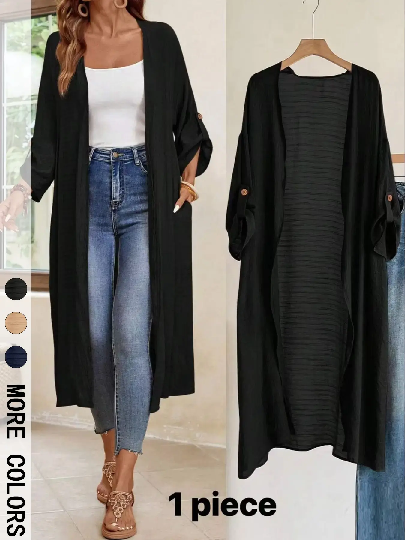 Lightweight Loose Baggy Textured Woven Long Sleeve Cardigan for Spring Summer Autumn, Versatile Basic Outerwear Jacket Garment Tops for Women, Ideal for Casual Outings