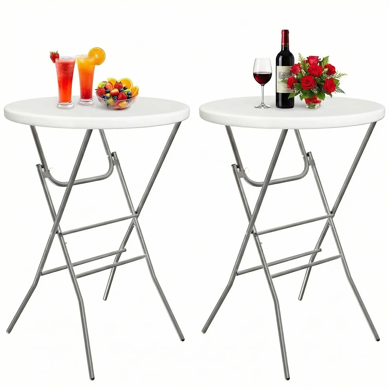 Arlopu 32" Folding Round Cocktail Table, Indoor/Outdoor High Top Bar Table W/Locking Leg & Removable Legs, Stabilizing Crossbar, for Party, Commercial Events, Bistro, 280LBS patio furniture homeessentials