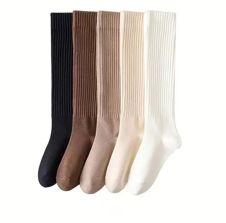 5Pcs Women's Warm Thick Calf Socks, Minimalist Pure Color Slouch Socks With Side Stripes, Soft Comfortable Casual Fashion Footwear, Perfect Match for Autumn Winter Boots And Daily Casual Outfit Wear