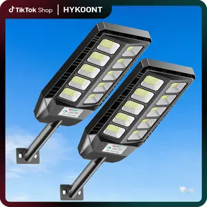 HYKOONT TW001 Solar Street Lights Outdoor Waterproof, 6500K Solar Powered Street Lights with Remote Control, Dusk to Dawn Solar Flood Light Motion Sensor Solar Parking Lot Lights for Yard, Deck, Garden Lighting Safety Modern