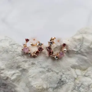 Rose Gold Flower and Crystal Wreath Stud Earrings