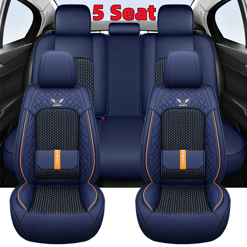 Luxury Waterproof Car Seat Cover - 5 Seat PU Leather Anti-Wrinkle Silky Texture Breathable Full Wrap for All Seats Comfortable Lumbar Support