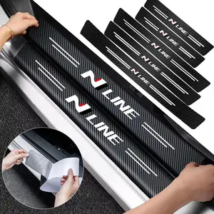 4Pcs For Hyundai N LINE LOGO Car Door Threshold Carbon Fiber Door Sill Protection Strip Scuff Plate Decorative Badge Sticker Accessories