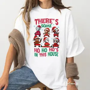 Funny Horror Movie Character Christmas T-Shirt, Holiday Humor Pattern T-Shirt, Unisex Scary Santa Claus T-Shirt