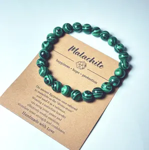 Malachite Healing Bracelet – Real Green Malachite – Grounding & Balance Bracelet – 8mm Stretchy Crystal Bracelet with Information Card