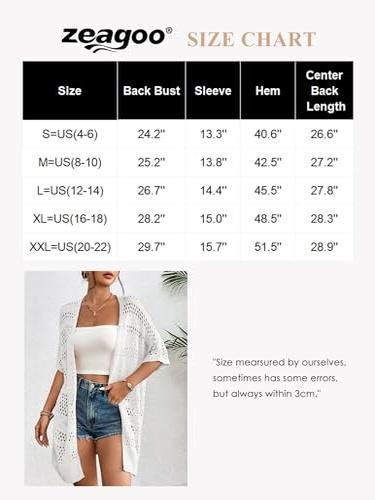 Women's Summer Crochet Cardigan Lightweight Short Sleeve Kimono Boho Open Front Knit Cover Up Casual Acrylic Batwing Sleeve Breathable Ribbed Hem Women's Summer Crochet Cardigan Lightweight Short Sleeve Kimono Boho Open Front Knit Cover Up Casual Acrylic Batwing Sleeve Breathable Ribbed Hem