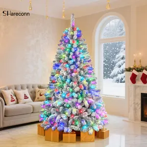 SHareconn 12FT Pre-Lit RGB Snow Flocked Christmas Tree with 1090 Lights 3300 Branches Remote Control Hinged Design Ideal Xmas Decoration