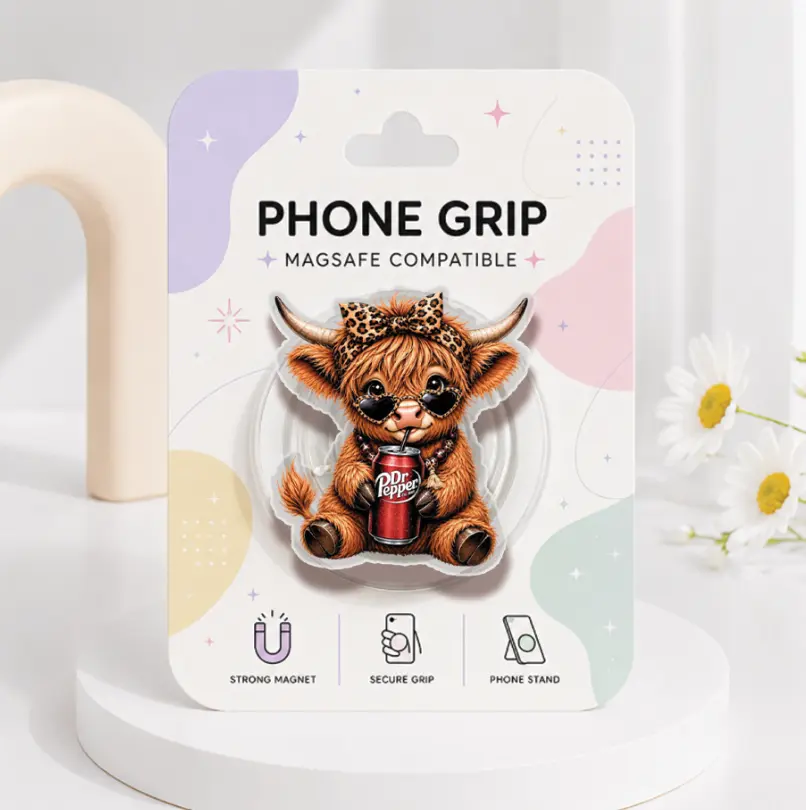 (Hot) Highland Cow MagSafe Phone Grip, Dr.PP Cow Phone Stand, Cute Cowgirl Acrylic Grip, Western Cow Accessory, Country Girl Gift
