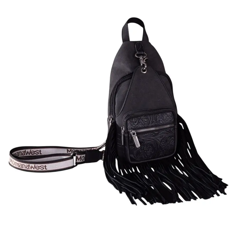 Montana West Tooled Fringe Sling Bag