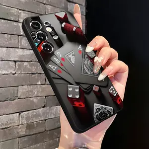 Straight Edge Trendy Dice Poker Card Pattern Phone Case for Samsung Galaxy S26 S23 Ultra S24 Plus S25 S22 Shockproof Non Slip Protective Silicone Back Cover